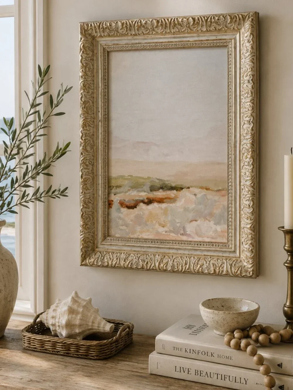 Desert Sunset Coastal Landscape Painting Print Neutral Color Palette Wall Art